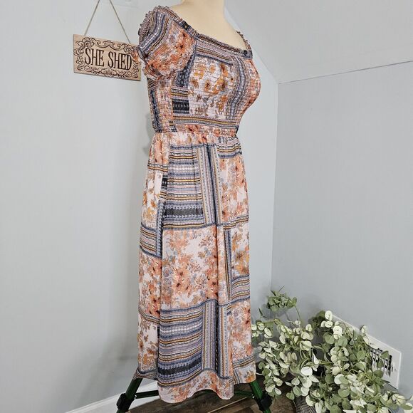 Xhilaration Dress Womens Small Multicolor Maxi Boho Casual Off The Shoulder - Picture 3 of 16